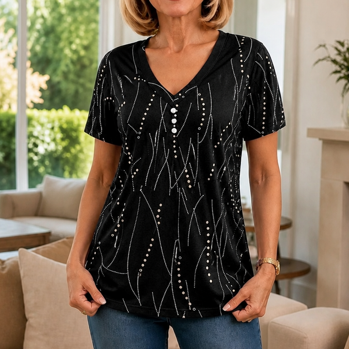 Vivelyn – Dimensional Print V-Neck Blouse
