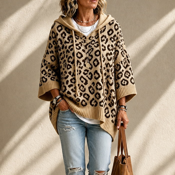 Leopard Lane – Oversized Leopard Knit Hooded Sweater