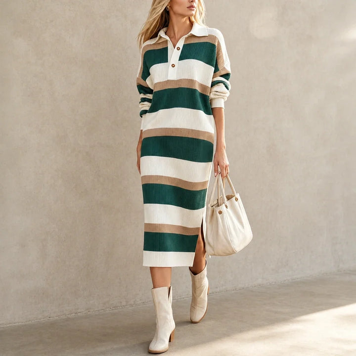 Collara – Striped Knit Polo-Collar Dress