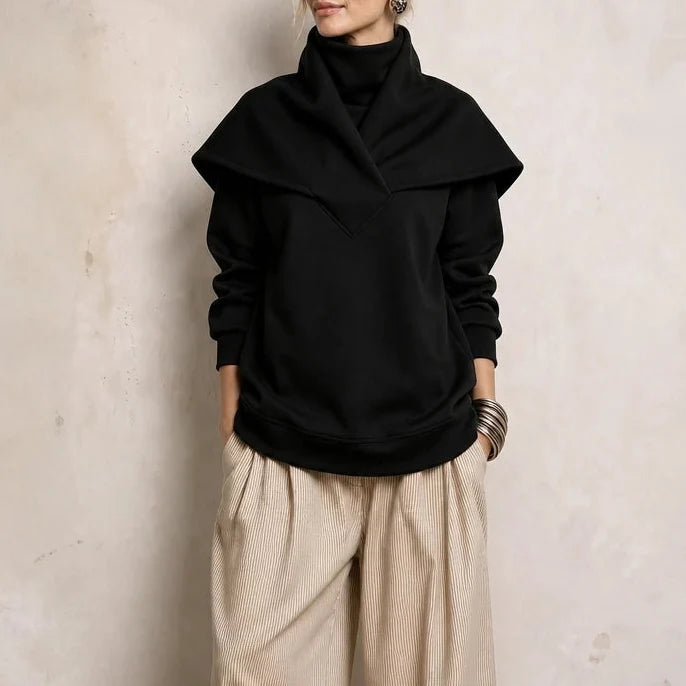 Sailora – Draped Sailor-Collar Fleece Sweatshirt