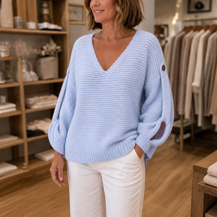 Strapline – Buttoned Strap Deep-V Sweater