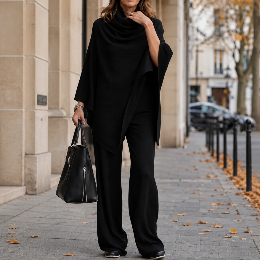 Draperie – Cowl-Neck Cape Top And Wide-Leg Trousers Set