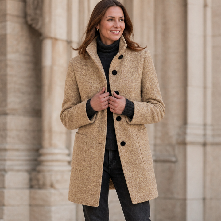 Standelle – Button-Front Stand Collar Fall Coat