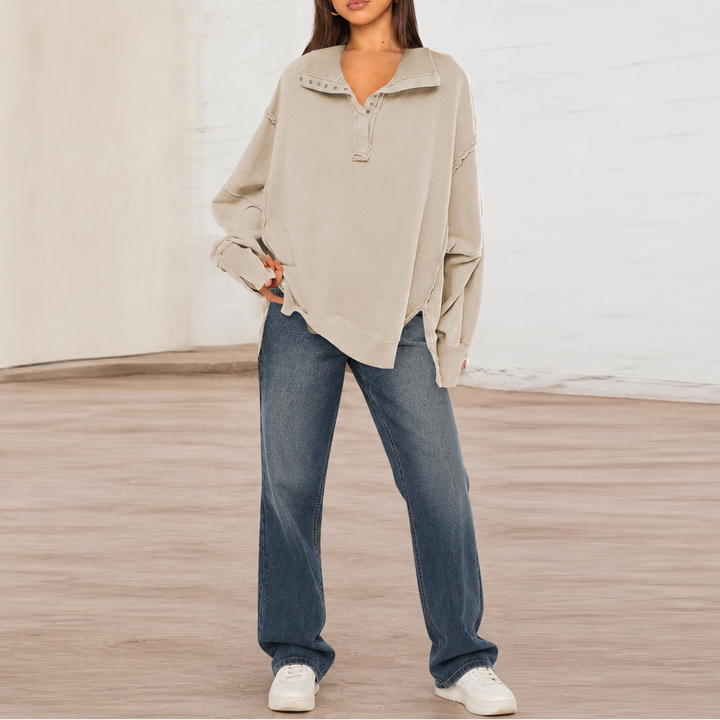 Lunecasa – Raw-Edge Split-Cuff Oversized Pullover