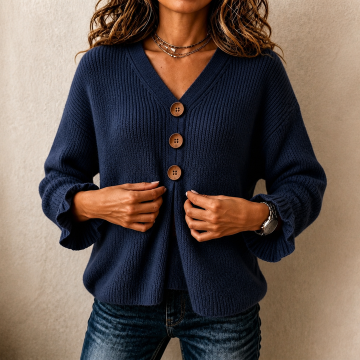 Vessa – Ribbed V-Neck Knit Pullover Sweater