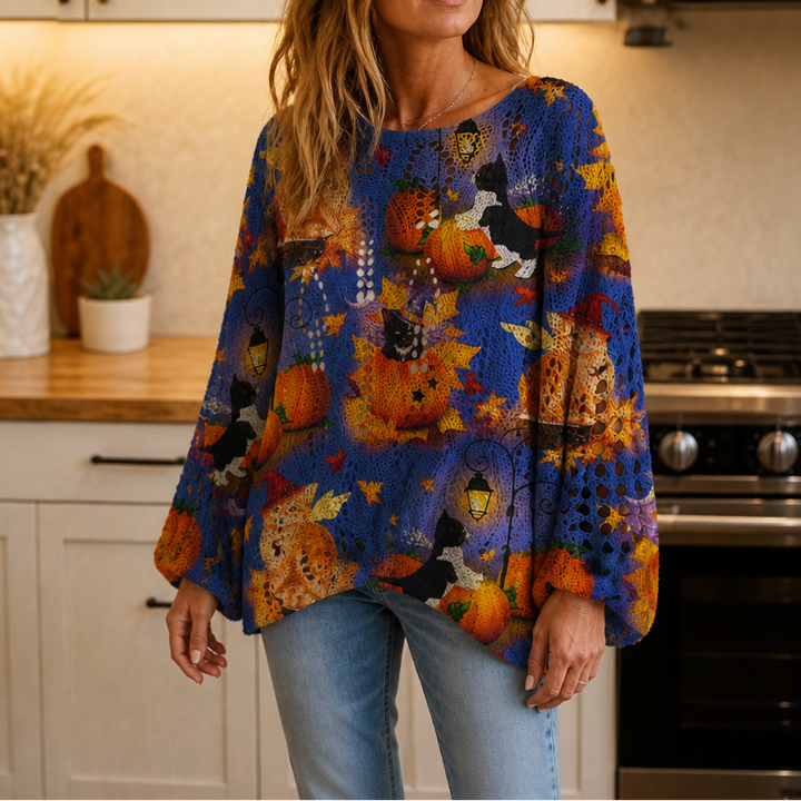 Harvestknit – Pumpkin And Bat Intarsia Knit Sweater
