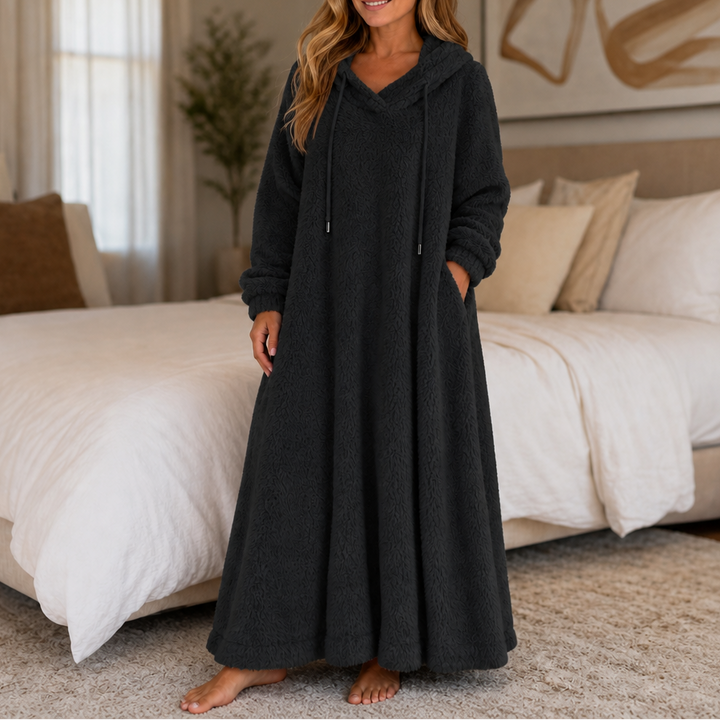 Coziya – Hooded Plush Fleece Maxi Robe Dress