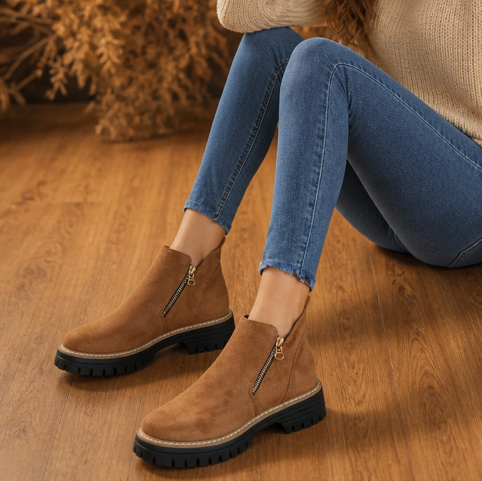 Stridewell – Square-Heel Zip-Up Ankle Boots
