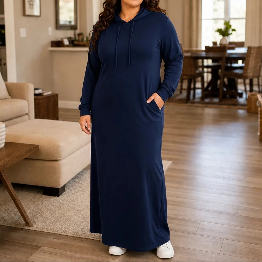 Easehaven – Hooded Pocket Knit Maxi Dress