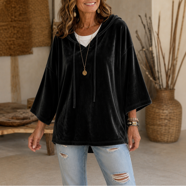 Veloura – V-Neck Hooded Velour Hoodie