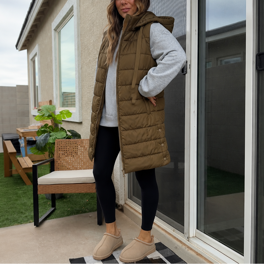 Longbella – Hooded Longline Quilted Puffer Vest