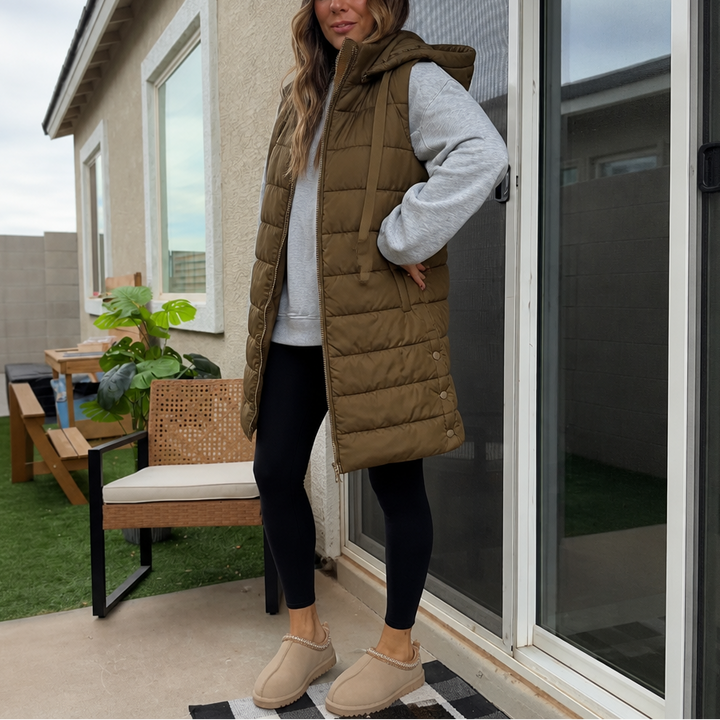 Longbella – Hooded Longline Quilted Puffer Vest