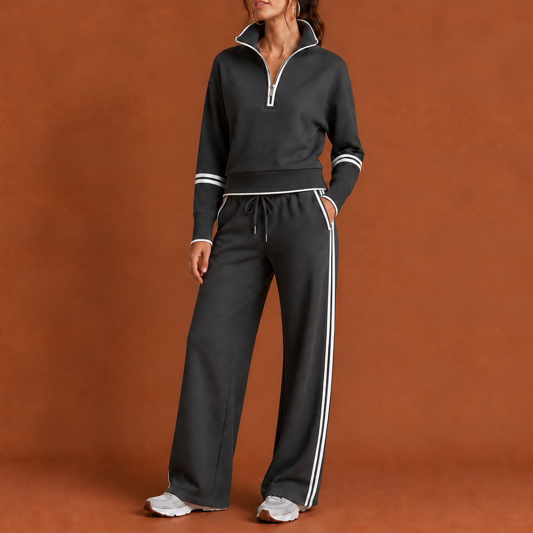 Wearbella – Striped Half-Zip Wide-Leg Lounge Set