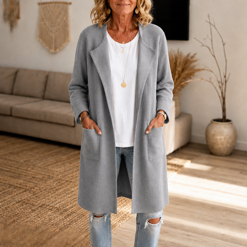 Draperie – Longline Open-Front Wool-Blend Look Coat