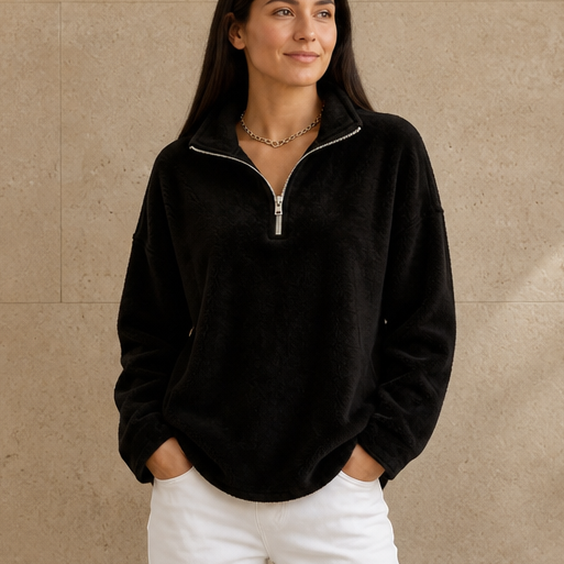 Cozyline – Dropped-Shoulder Quarter-Zip Sweatshirt