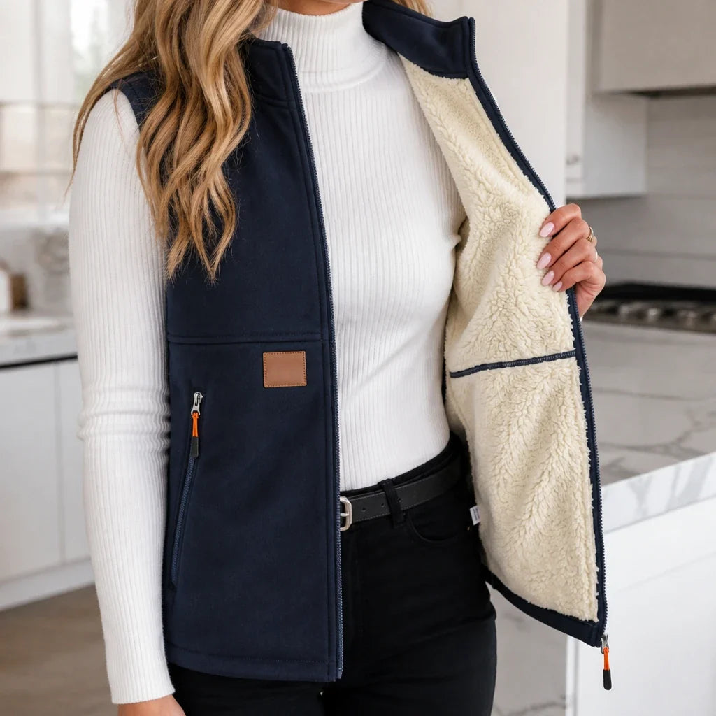 Veluna – Zip-Front Fleece High-Collar Vest