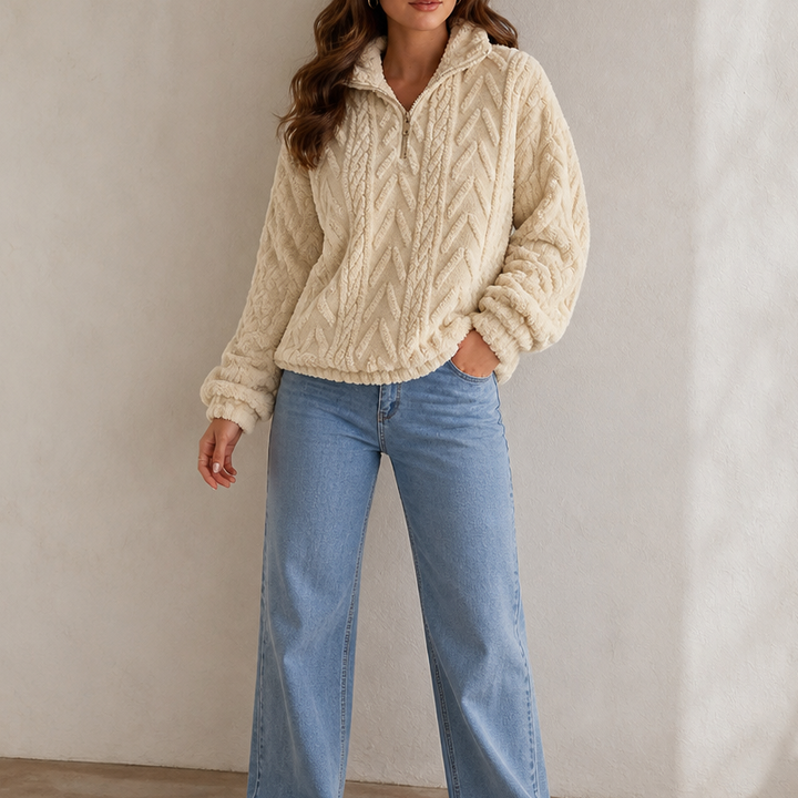 Cable & Cozy – Cable-Knit Quarter-Zip Pullover