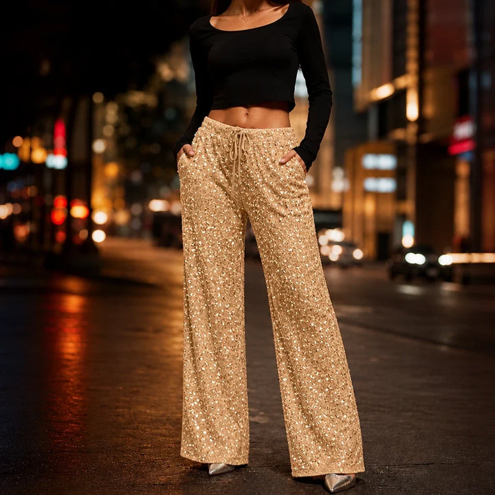 Sequinelle – Sequin Straight-Leg Trousers