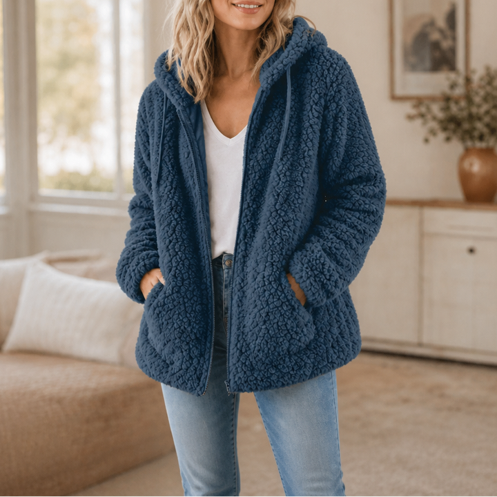 Cozelia – Fuzzy Hooded Zip-Up Fleece Jacket