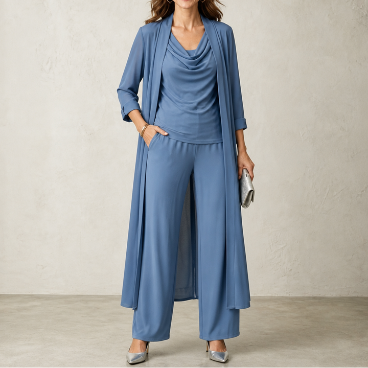 Wearbella – Swing Collar Cardigan Wide-Leg Pants Set