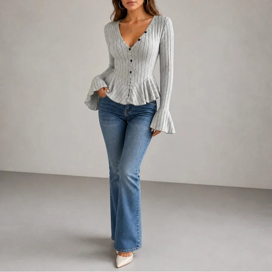 Vellora – Ribbed V-Neck Peplum Top