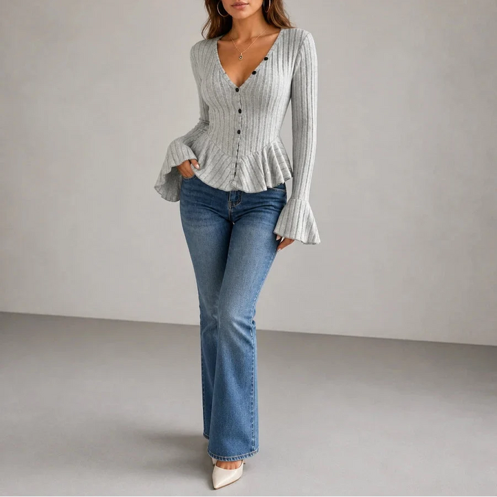Vellora – Ribbed V-Neck Peplum Top