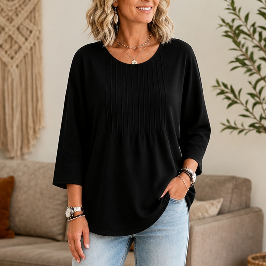 Pleatwell – Vertical Pleated Round-Neck Top