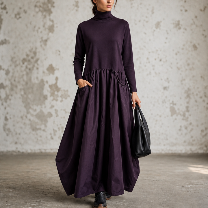 Sloane – Oversized High-Neck Gathered Maxi Dress
