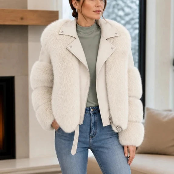 Veloura – Belted Faux Fur Biker Jacket