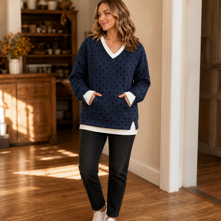 Wearbella – Layered-Look Polka Dot Pullover Sweatshirt