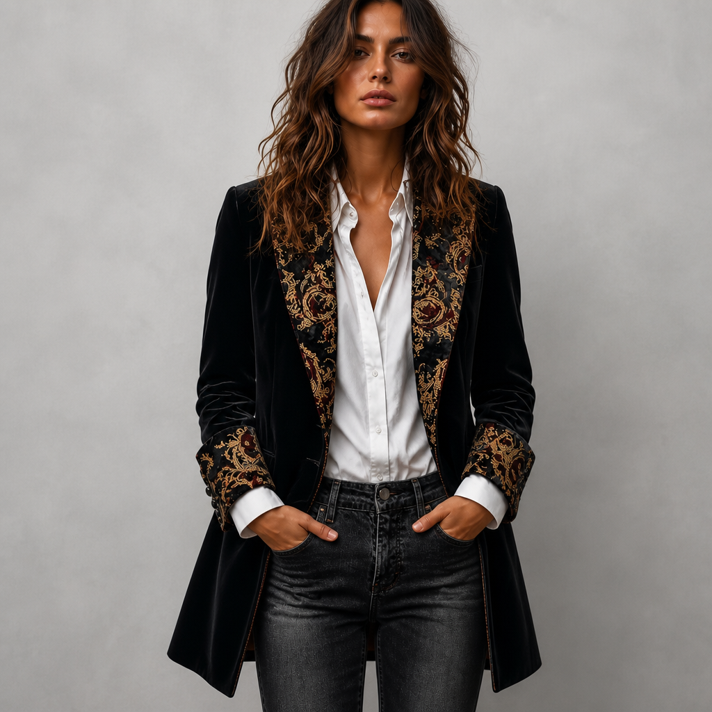 Herrivé – Contrast-Trim Herringbone Structured Blazer