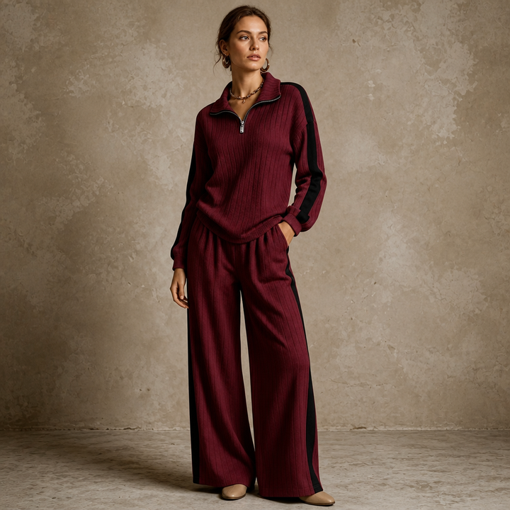 Ribelle – Ribbed Half-Zip Wide-Leg Lounge Set