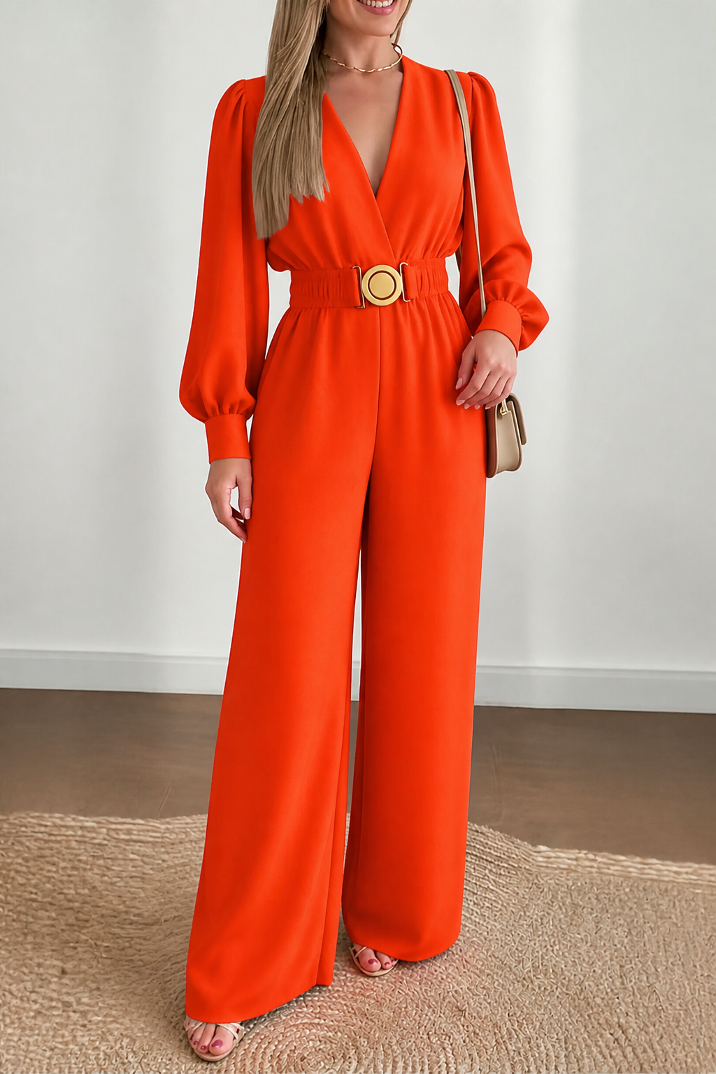 Onepose – Belted Wide-Leg V-Neck Jumpsuit