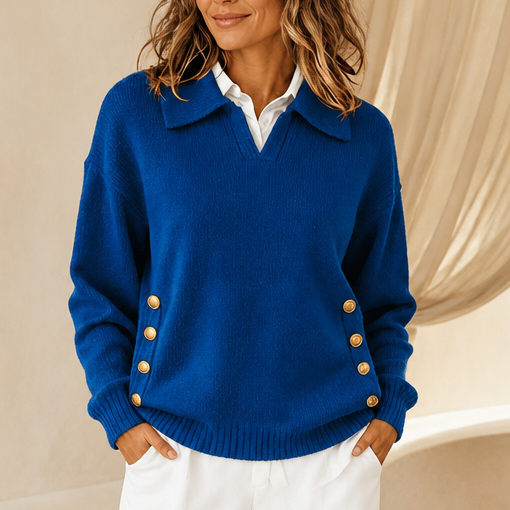 Erminia – Relaxed Polo-Collar Knit Sweater With Side Buttons