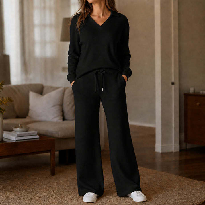 Marlowe – Polo Collar Wide-Leg Lounge Set