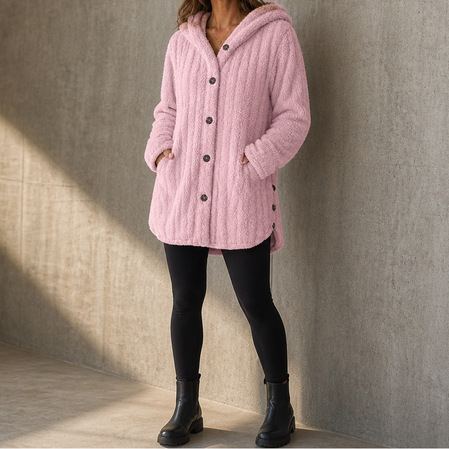 Wearbella – Hooded Button-Up Chunky Knit Cardigan