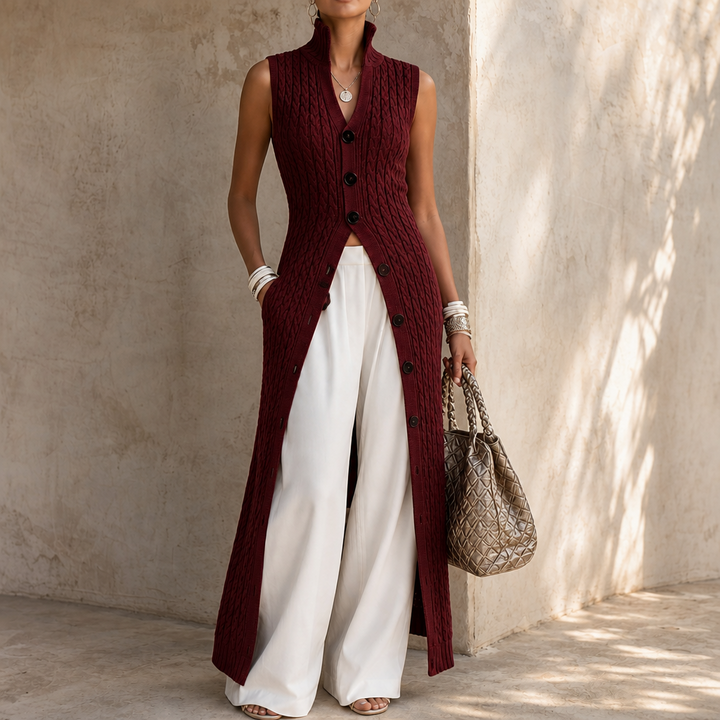Elara Knit – Cable-Knit Look Longline Vest