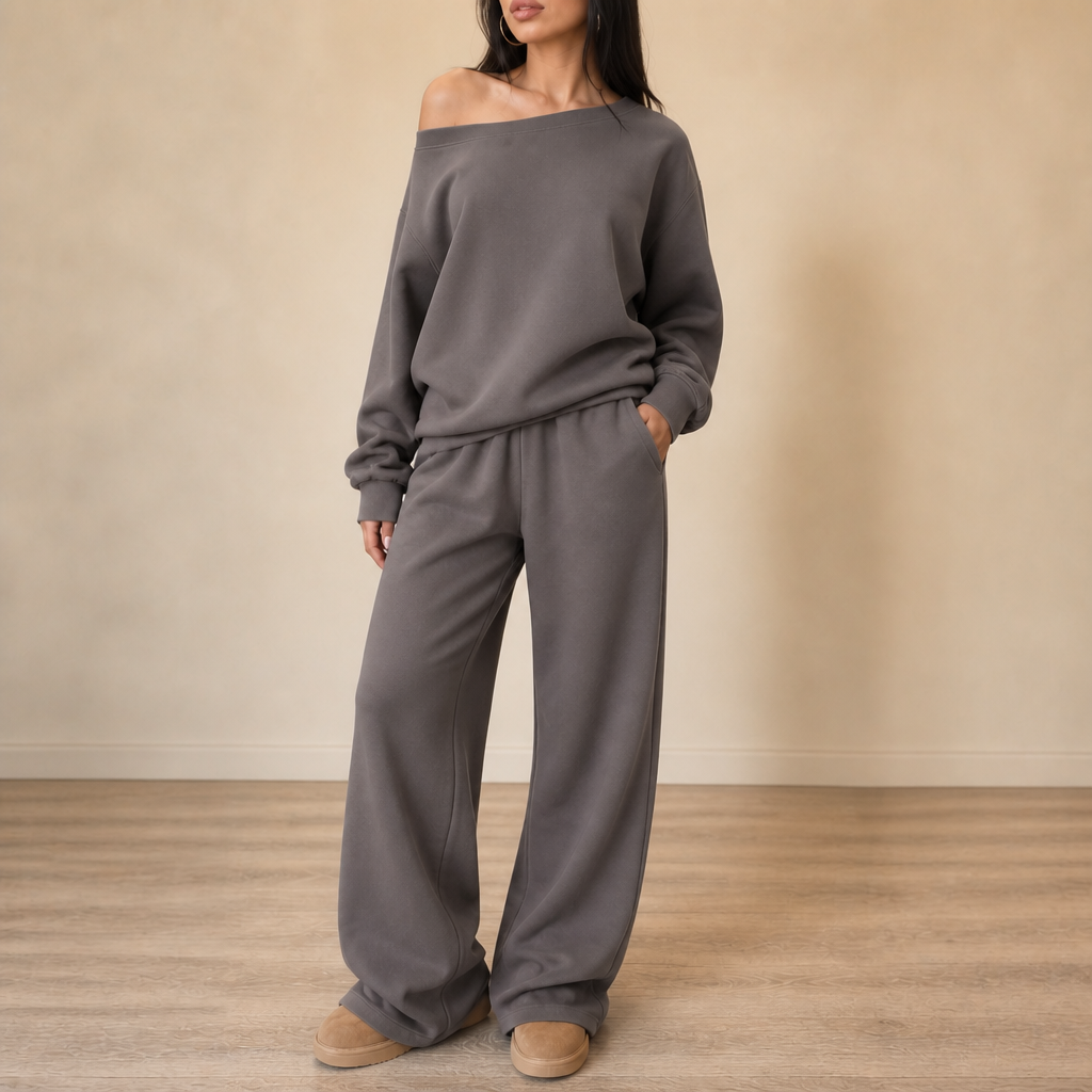 Line & Leisure – Contrast-Piped Wide-Leg Lounge Set