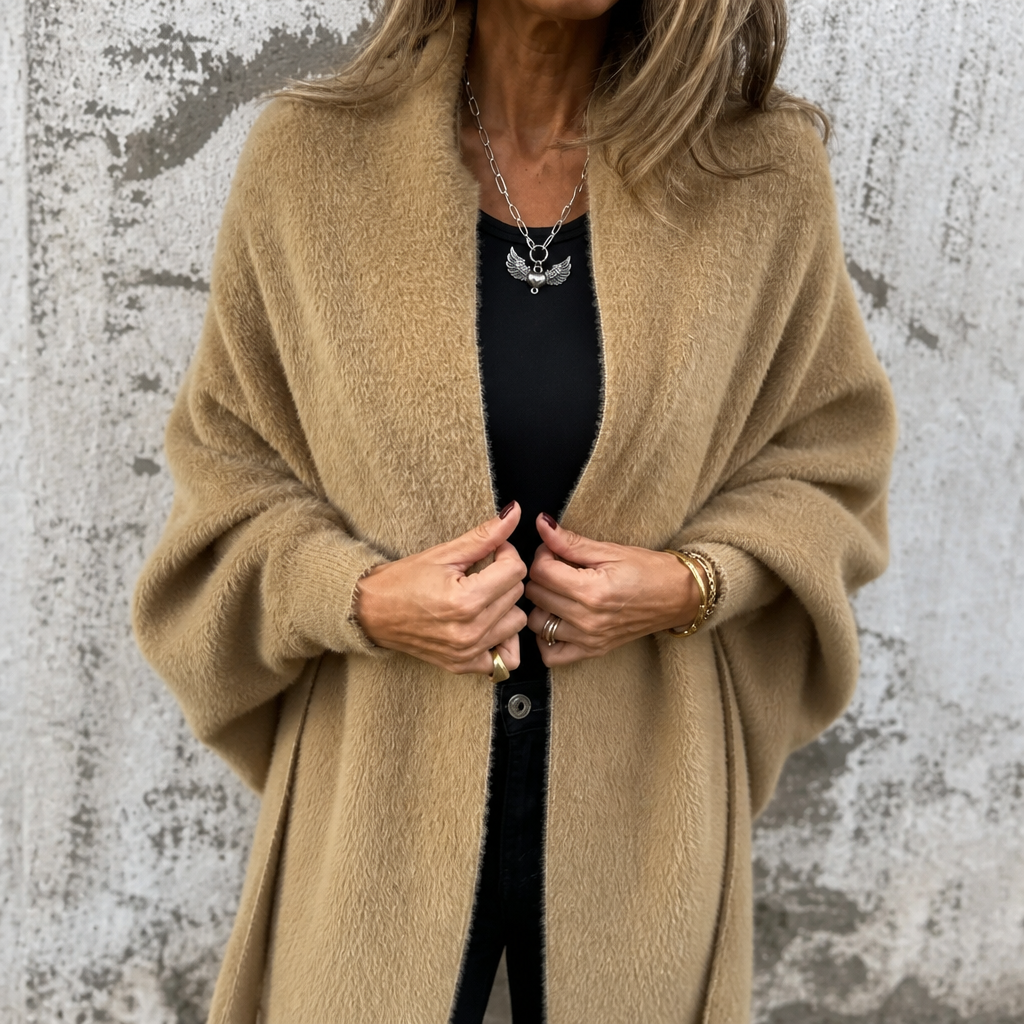 Mantelle – Draped Shawl Collar Open-Front Wool Coat