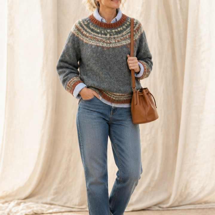 Mayfair Isle – Fair Isle Yoke Crew Neck Pullover Sweater