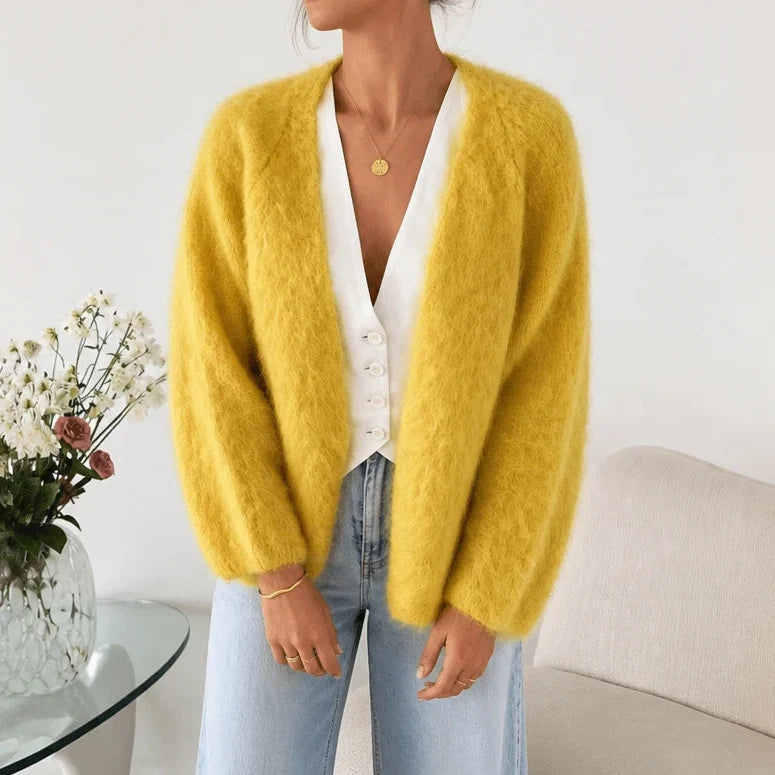 Veluna – Brushed Mohair-Wool-Look Open-Front Cardigan