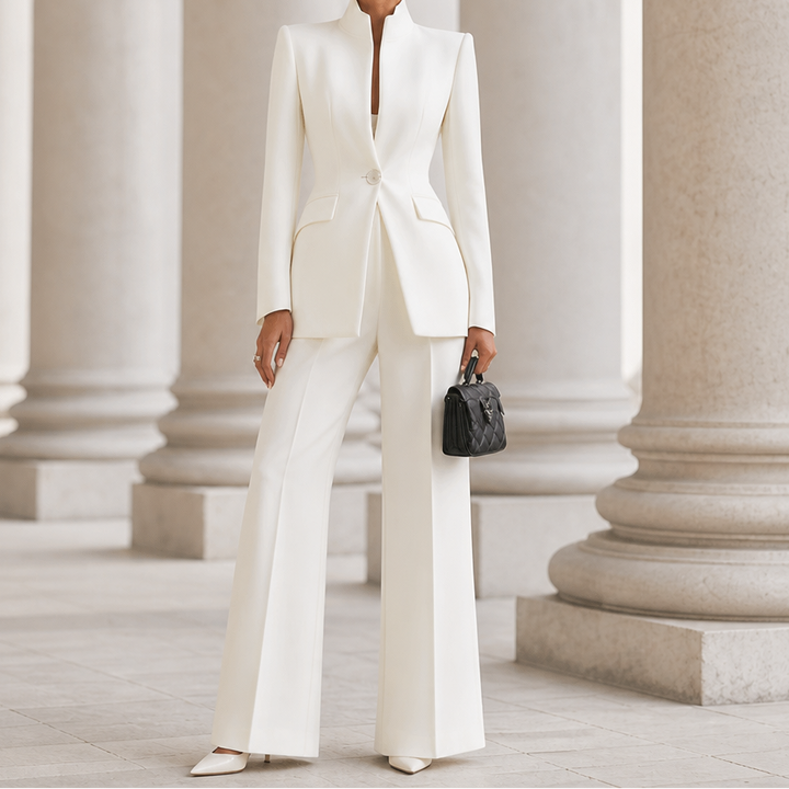 Wearbella – Stand Collar Peplum Blazer And Flare Pant Set