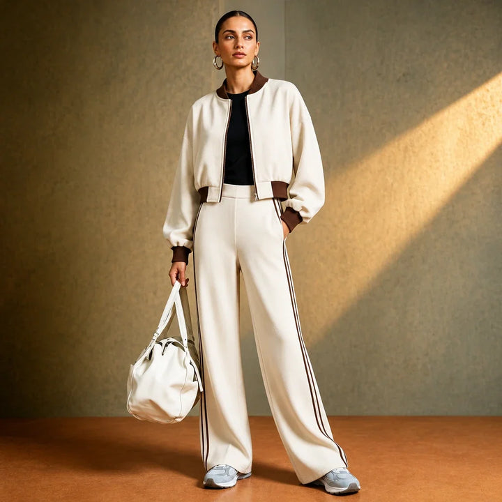Rally Rib – Cropped Bomber And Striped Wide-Leg Pants Set