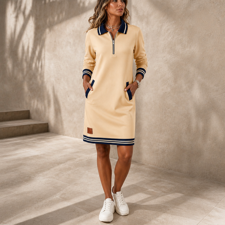 Dorellia – Contrast-Stripe Half-Zip Polo Dress