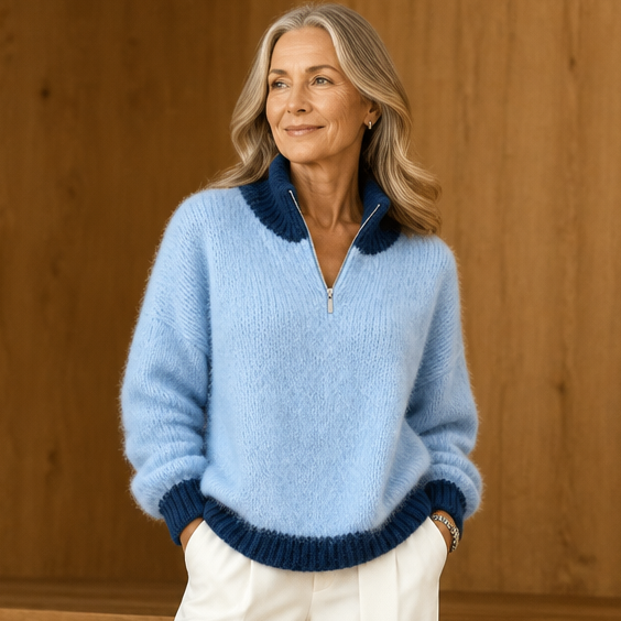 Marlowe – Oversized Gold-tone Button Mock-Neck Sweater