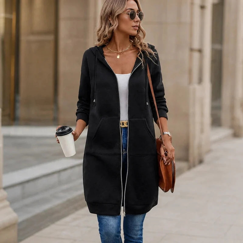 Cozyline – Knee-Length Zip-Up Hoodie
