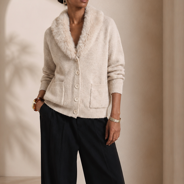 Veloura – Plush Faux-Fur Lapel Chunky Knit Cardigan