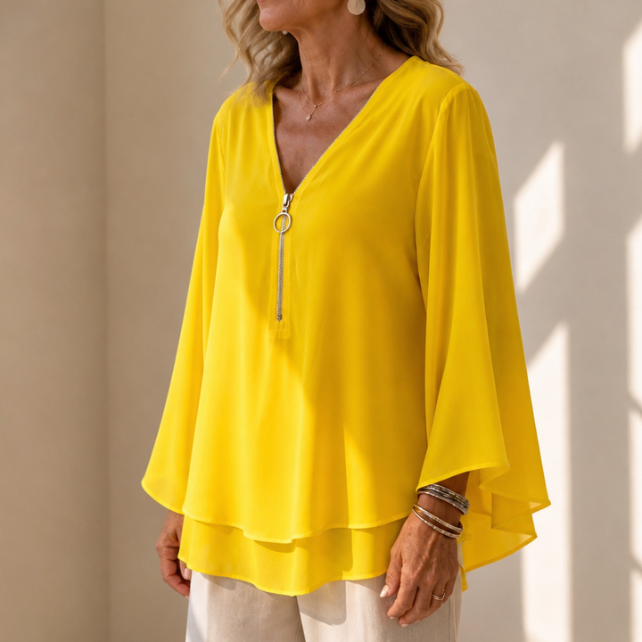 Layerly – Double-Layer Zip V-Neck Top