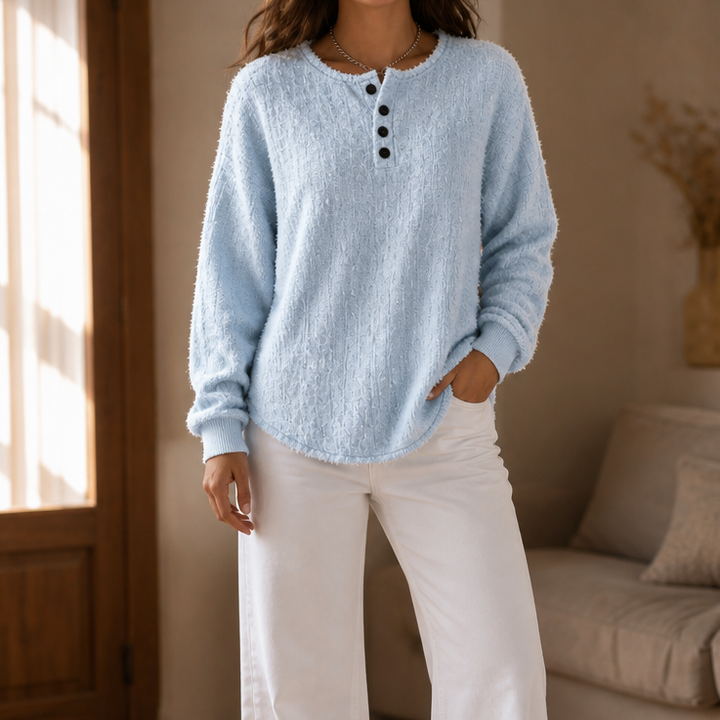 Autumbre – Chunky Knit Button Henley Sweater