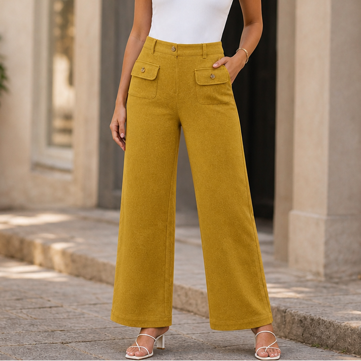Wearbella – High-Waisted Buttoned Wide-Leg Trousers